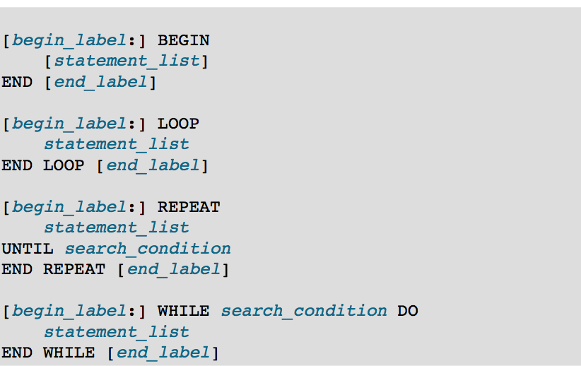 13.6.2 Statement Label Syntax · mysql